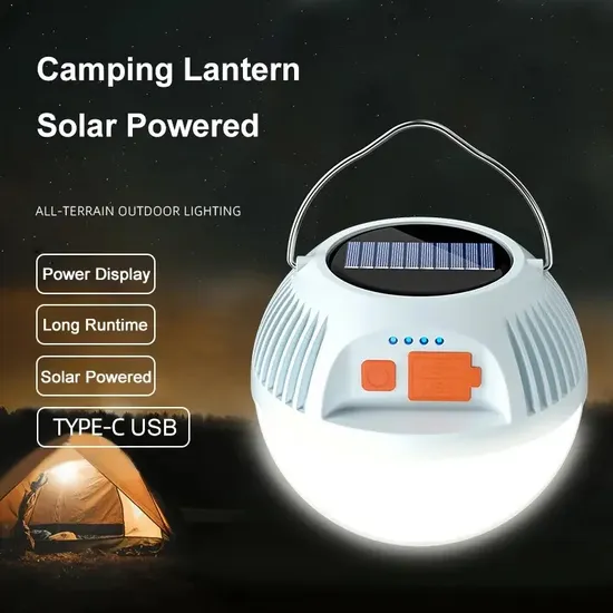 2024 Amazon Hot Sale New Portable LED USB Rechargeable Solar Camping Lamp Light Camping Lantern with Hook 